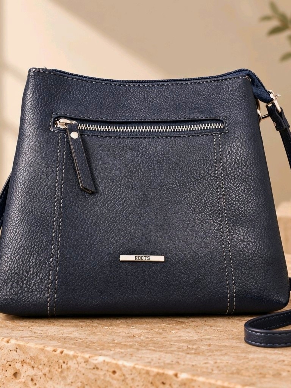 Roots Dark Blue Faux Leather Crossbody Bag